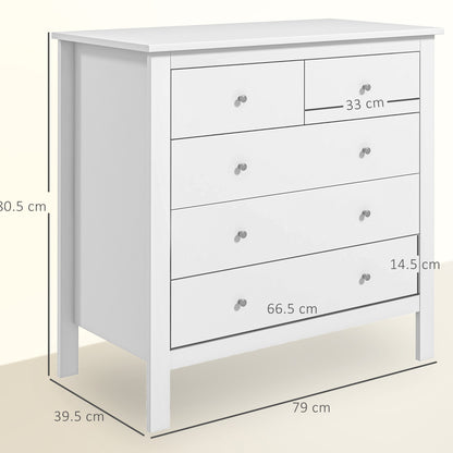HOMCOM 5 Drawer Dresser for Bedroom, Modern Chest of Drawers, Wide Storage Unit for Living Room, Hallway, Closet, White
