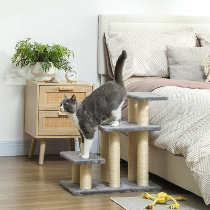 PawHut Dog Steps for Bed, 3 Step Adjustable Pet Stairs for Sofa with 6 Sisal Scratching Posts for Small Dogs & Cats, Grey