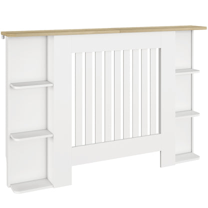HOMCOM Radiator Cover with Open Storage Shelves, Vertical Slatted Cabinet Shelf Heater Cover for Living Room, Hallway, Medium, White