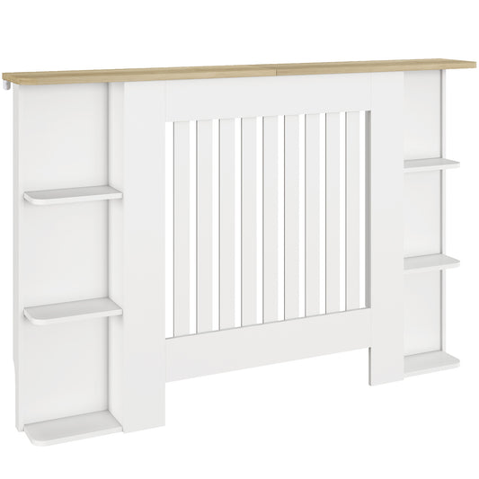 HOMCOM Radiator Cover with Open Storage Shelves, Vertical Slatted Cabinet Shelf Heater Cover for Living Room, Hallway, Medium, White