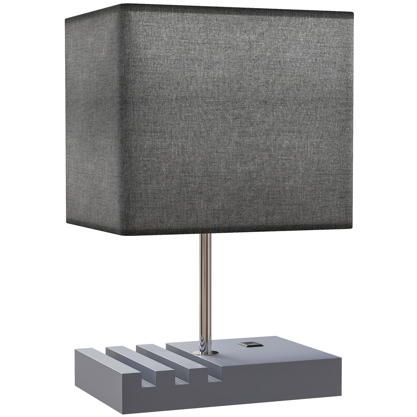 HOMCOM Bedside Lamp with USB A+C Charging Ports and 3 Phone Stands, Modern Table Lamp with Solid Wood Base and Fabric Shade for Bedroom Living Room Office, E27 Socket, Bulb Not Included, Grey--ChewyGames-ChewyGames