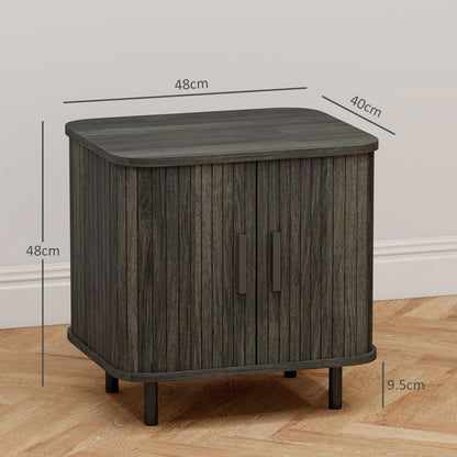HOMCOM Nightstand with Sliding Doors and Metal Legs Grey