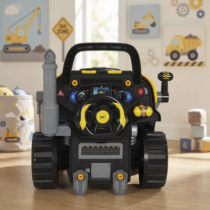 AIYAPLAY Kids Truck Engine Toy, Excavator Toy Steering Wheel with Spray, Lights and Sounds for 3-6 Years Boys Girls, Yellow