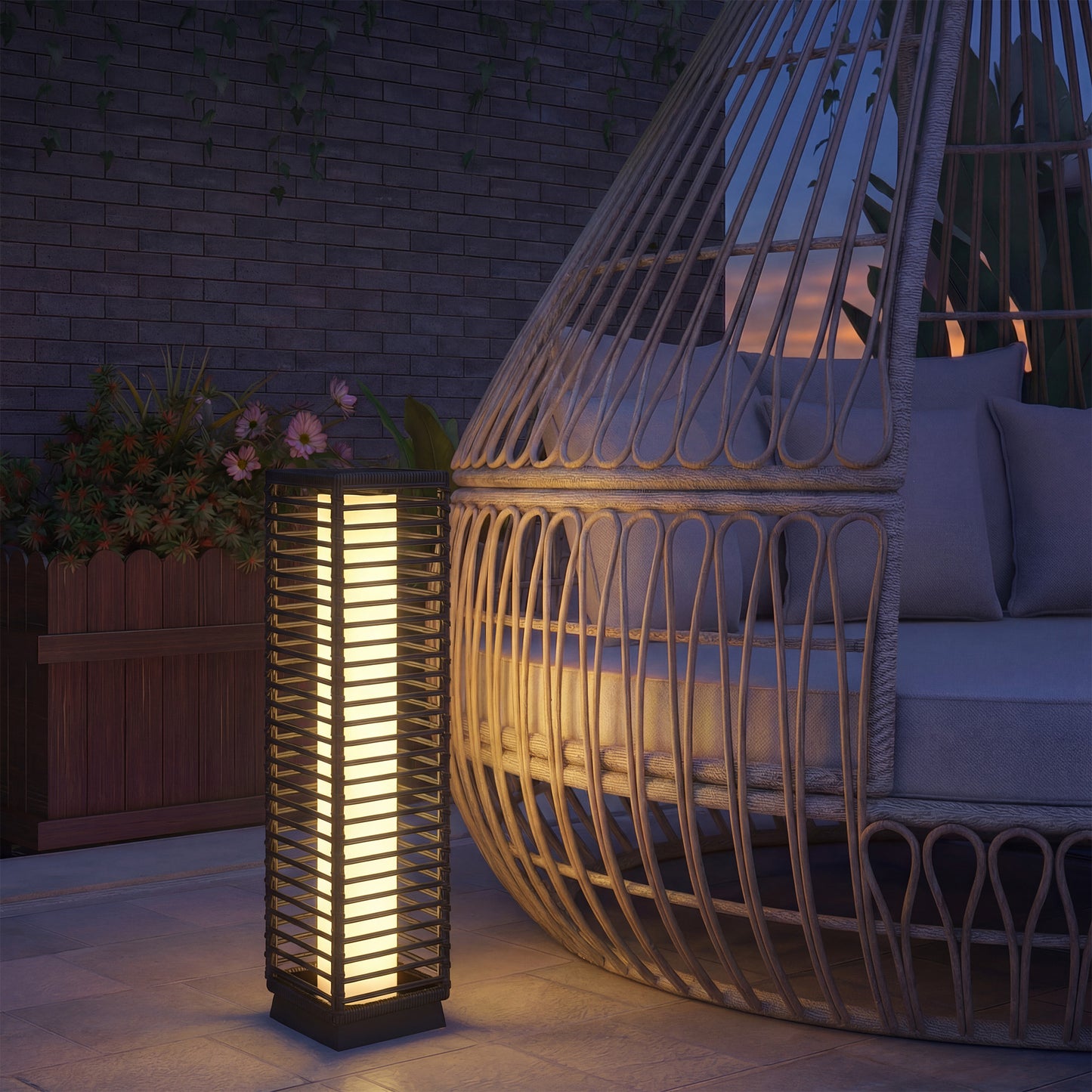 Outsunny Garden Rattan Lamp, 68 cm Solar Rattan Floor Lamp, Solar Garden Light with Auto On/Off LEDs, IP44 Waterproof, Black