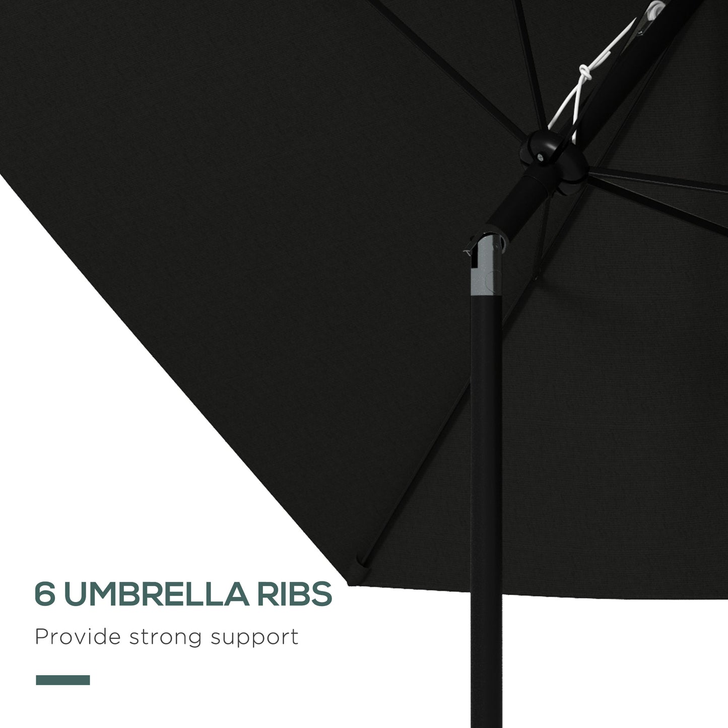 Outsunny 3 x 2 m Garden Parasol Umbrella with Aluminium Pole, UPF 50+ Rectangular Outdoor Table Parasol Sun Shade with Crank & Push Button Tilt, Metal Ribs, Black