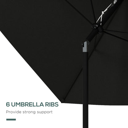 Outsunny 3 x 2 m Garden Parasol Umbrella with Aluminium Pole, UPF 50+ Rectangular Outdoor Table Parasol Sun Shade with Crank & Push Button Tilt, Metal Ribs, Black