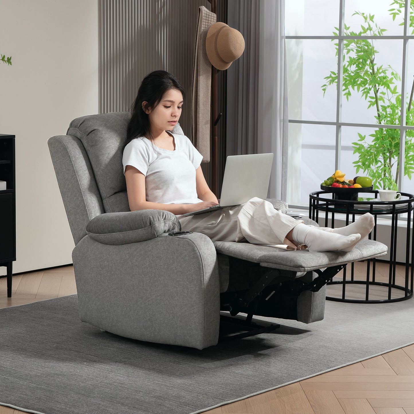 HOMCOM Microfibre Manual Reclining Armchair with 135° Recline Back and Footrest - Grey--ChewyGames-ChewyGames