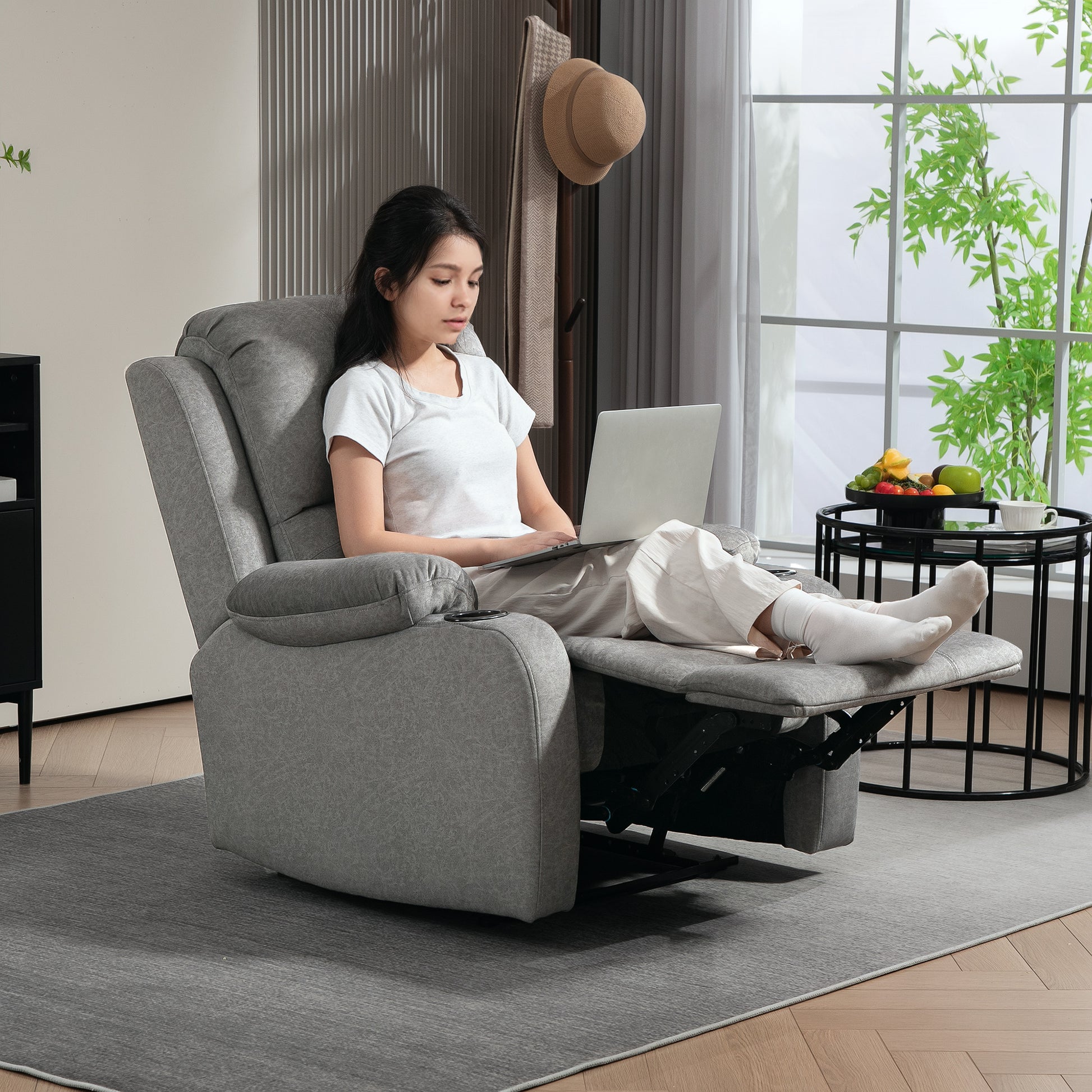 HOMCOM Microfibre Manual Reclining Armchair with 135° Recline Back and Footrest - Grey--ChewyGames-ChewyGames
