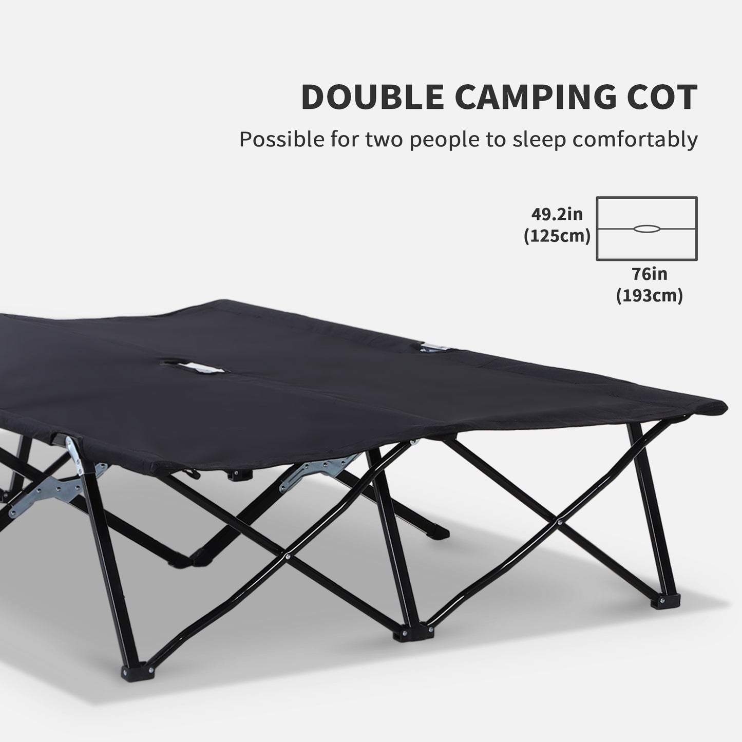 Outsunny Double Camping Cot Bed, with Bag - Black