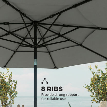 Outsunny Garden Parasol, Parasol Umbrella with 3-tier Roof, Crank Handle, Tilt Function, Polyester Canopy, Grey