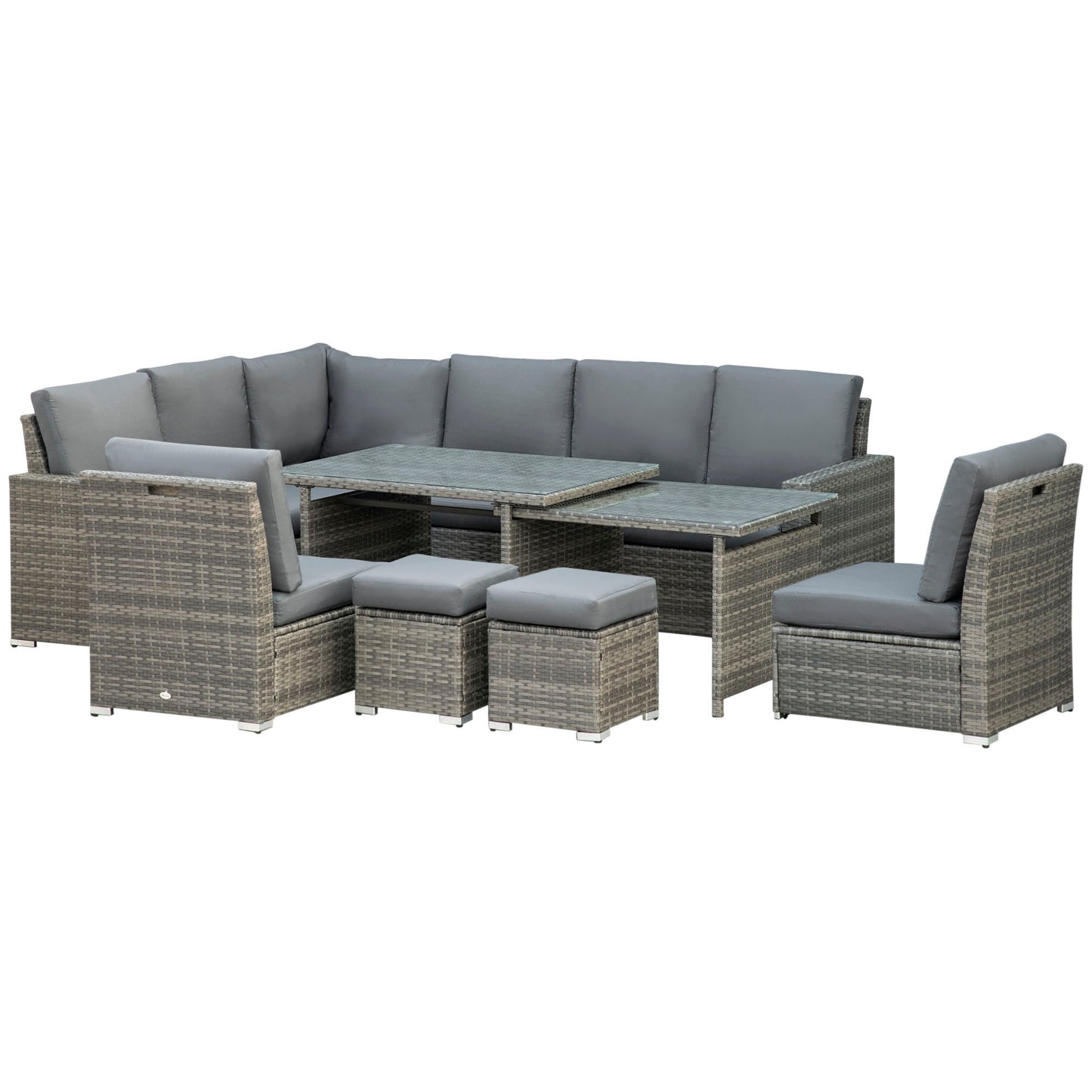 Outsunny Seven-Piece Rattan Garden Sofa Set, with Expanding Table - Grey--ChewyGames-ChewyGames