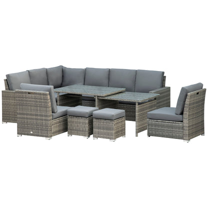 Outsunny Seven-Piece Rattan Garden Sofa Set, with Expanding Table - Grey--ChewyGames-ChewyGames