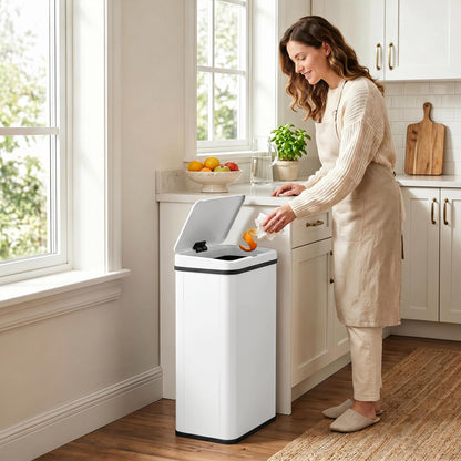 HOMCOM 50L Sensor Bin with Soft-Close Lid, Stainless Steel Automatic Touchless Motion Sensor Kitchen Bin, White