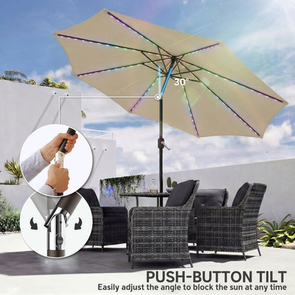 Outsunny 3 m Garden Parasol Umbrella with 112 Solar Powered LED Lights, Patio Umbrella with Crank Handle, Beige--ChewyGames-ChewyGames