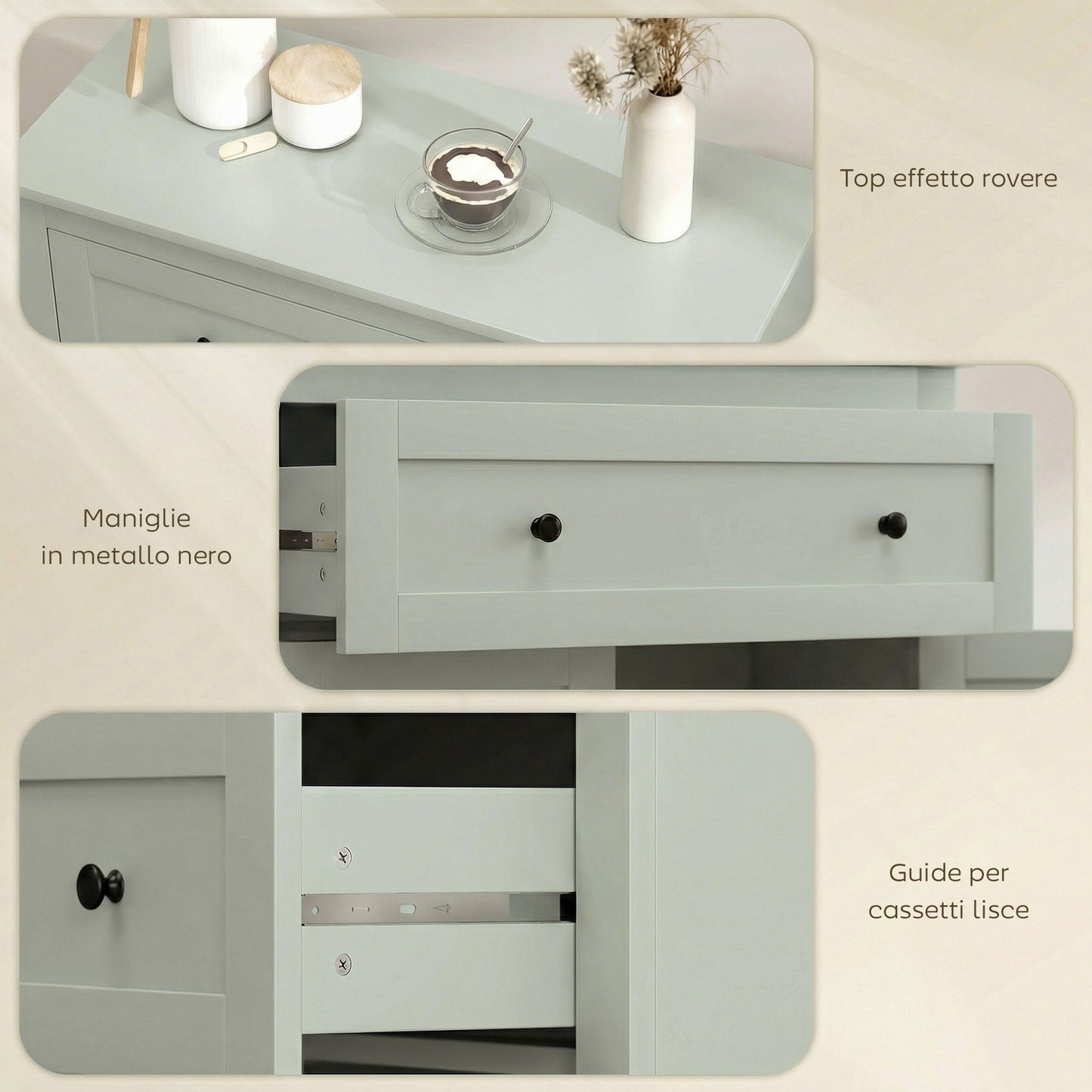 HOMCOM Sideboard Storage Cabinet, Modern Kitchen Cupboard with Adjustable Shelf, Drawer and Double Doors, Green