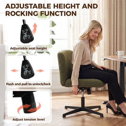 HOMCOM Teddy Fleece Criss Cross Legged Desk Chair, Armless Office Chair No Wheels, Green