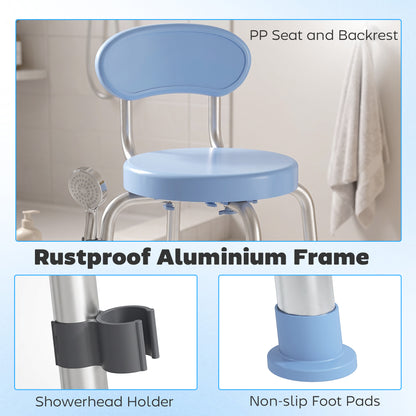 HOMCOM 360° Swivel Shower Stool with Aluminium Frame, 5-Level Adjustable Height, Backrest, Non-Slip Shower Chair for Elderly