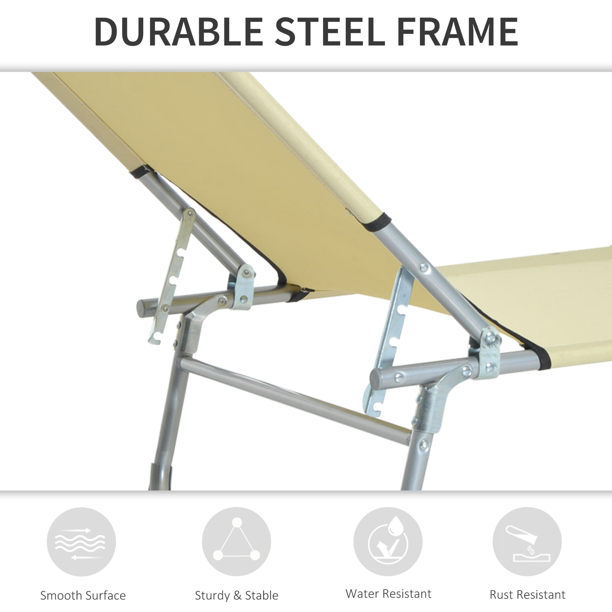 Outsunny Reclining Sun Lounger Chair Folding Camping Bed with 4-Position Adjustable Backrest, for Travel Indoor Outdoor Office Fishing, Beige--ChewyGames-ChewyGames