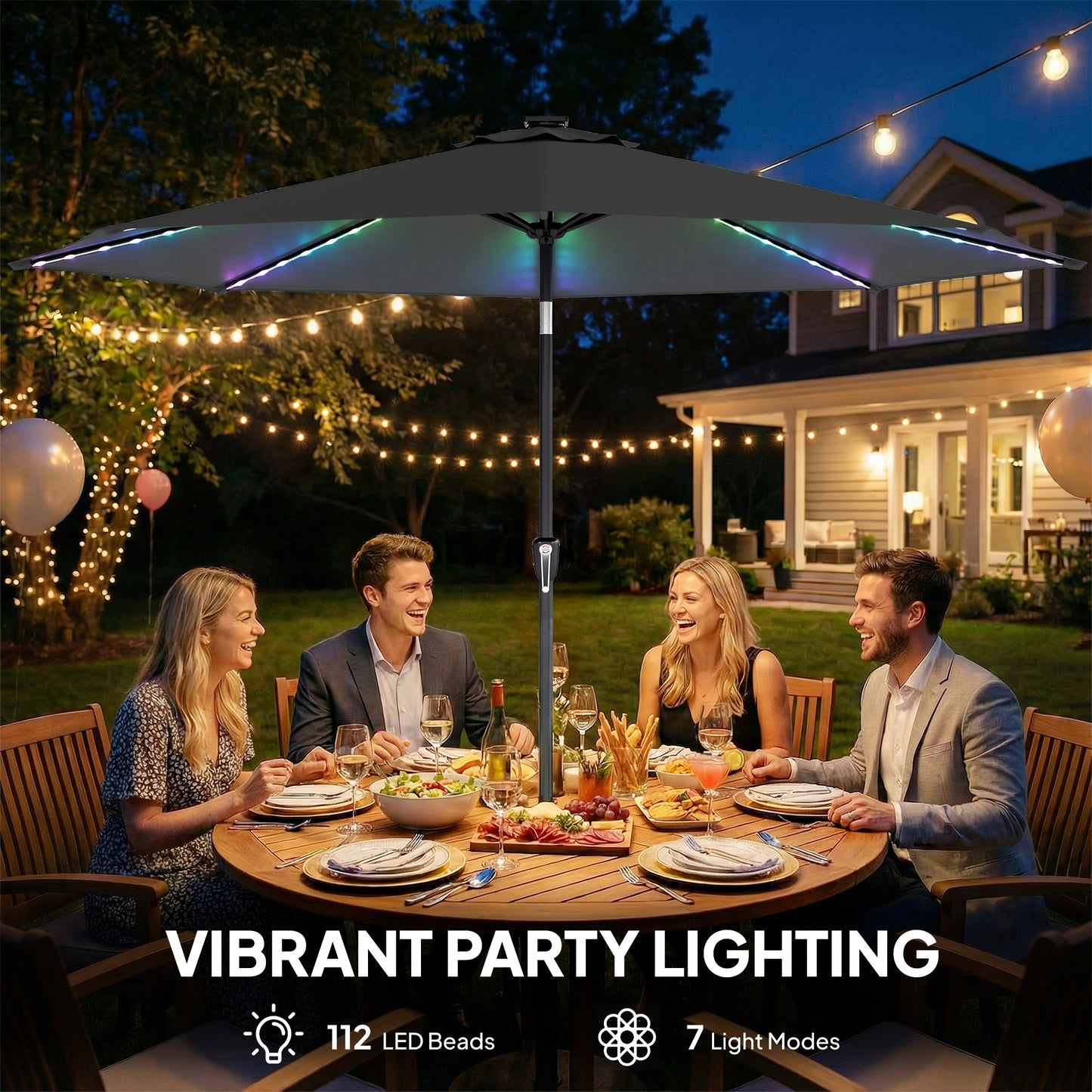 Outsunny 3 m Garden Parasol Umbrella with 112 Solar Powered LED Lights, Patio Umbrella with Crank Handle, Grey--ChewyGames-ChewyGames