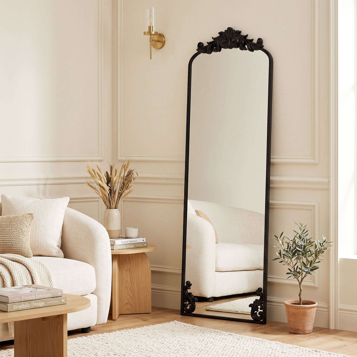 HOMCOM Floor Mirror, 50 x 160 cm Full Length Mirror with Baroque Metal Frame for Bedroom, Living Room, Dressing Room, Black