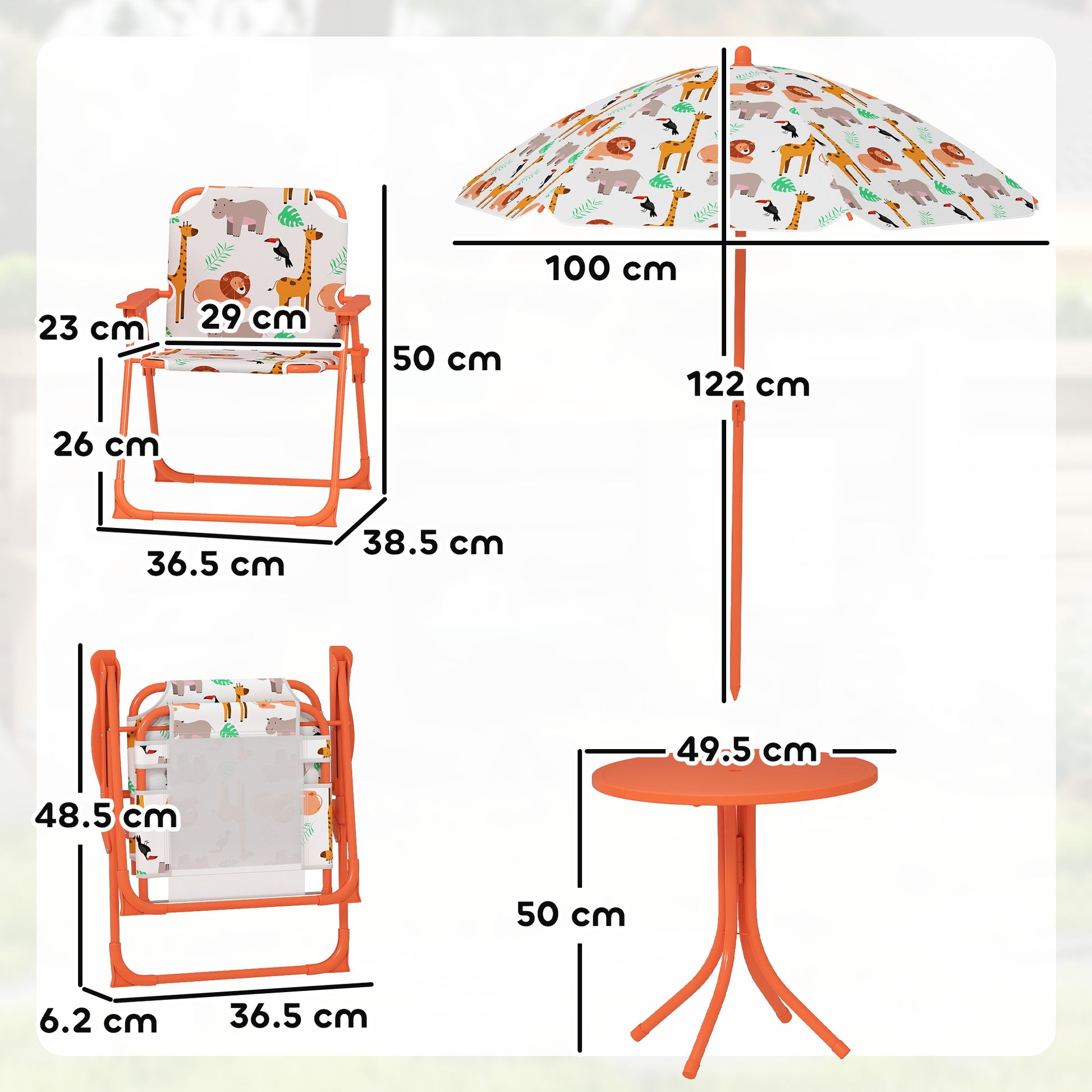 AIYAPLAY Kids Patio Set, Children Table and Chair Set, Outdoor Picnic Table with 2 Folding Chairs and Umbrella, Orange--ChewyGames-ChewyGames