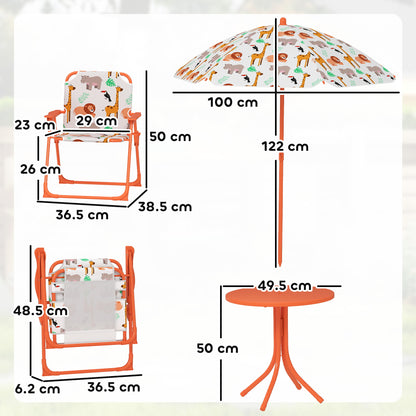 AIYAPLAY Kids Patio Set, Children Table and Chair Set, Outdoor Picnic Table with 2 Folding Chairs and Umbrella, Orange--ChewyGames-ChewyGames