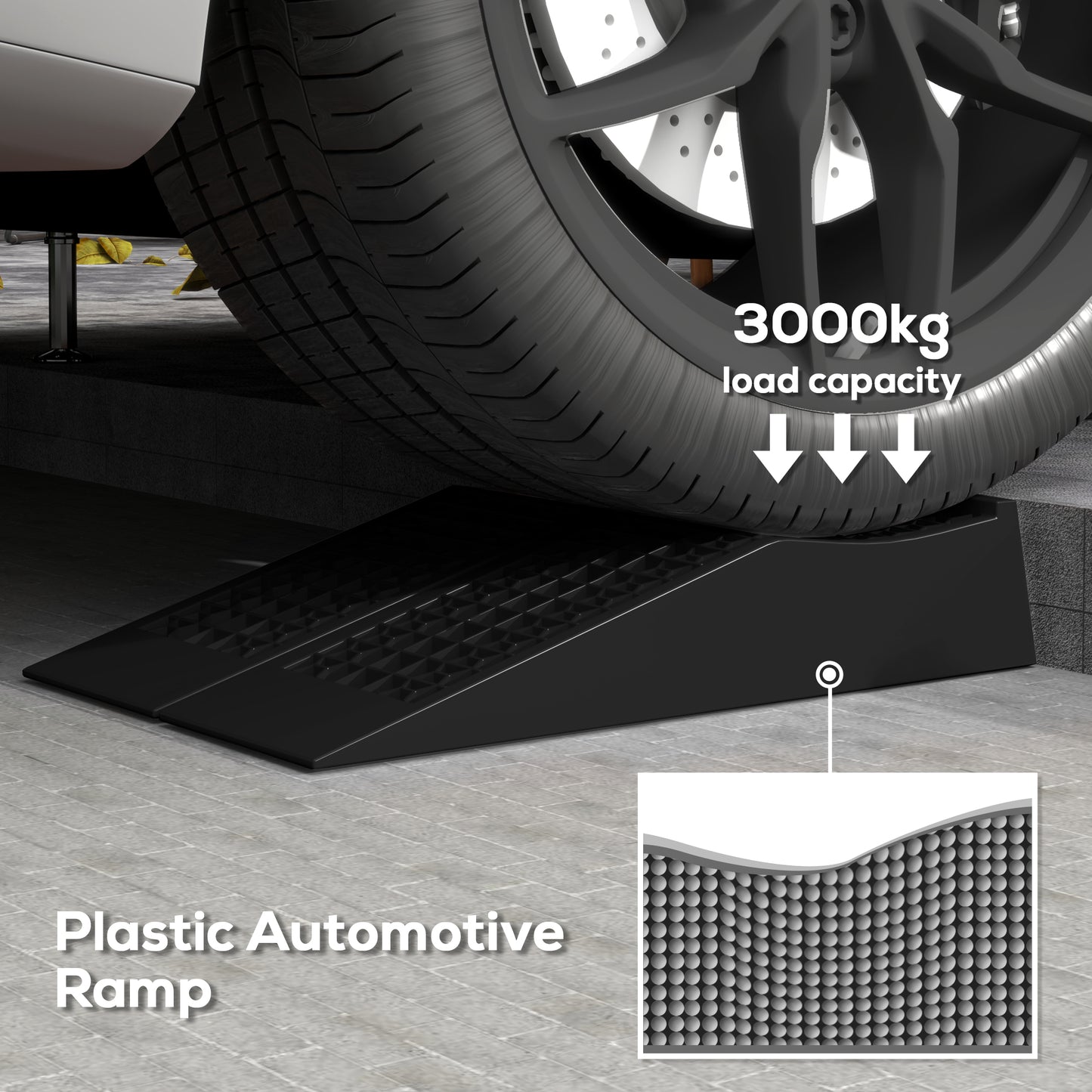 HOMCOM 2PCS Car Ramps, 3 Ton Low Entrance Plastic Curb Ramps with Anti-Slip Surface, Car Lift for Garage Workshop Cars SUVs Small Vans