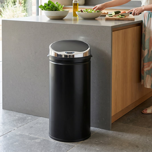 HOMCOM 42L Sensor Bin, Automatic Touchless Rubbish Bin with Soft-Close Lid, Fingerprint Resistant Stainless Steel for Kitchen, Home Office, Recycling and Waste, Black