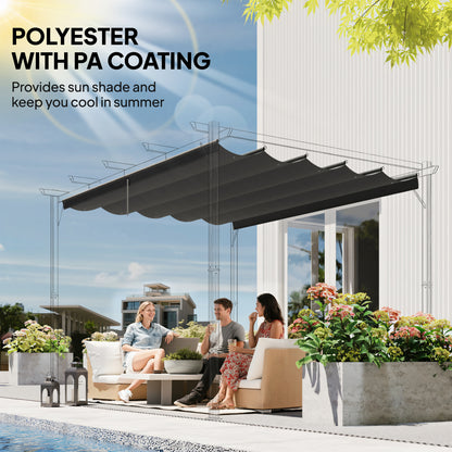 Outsunny Retractable Pergola Cover, 3.5 x 2.6 m Replacement Canopy Fabric for 4 x 3 m Frame, Roof Top Only, Dark Grey