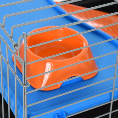 PawHut Small Animal Cage Rabbit Guinea Pigs Chinchillas Cage w/ Wheels Water Bottle Food Dish Platform Ramp 89 x 44 x 43 cm Black--ChewyGames-ChewyGames