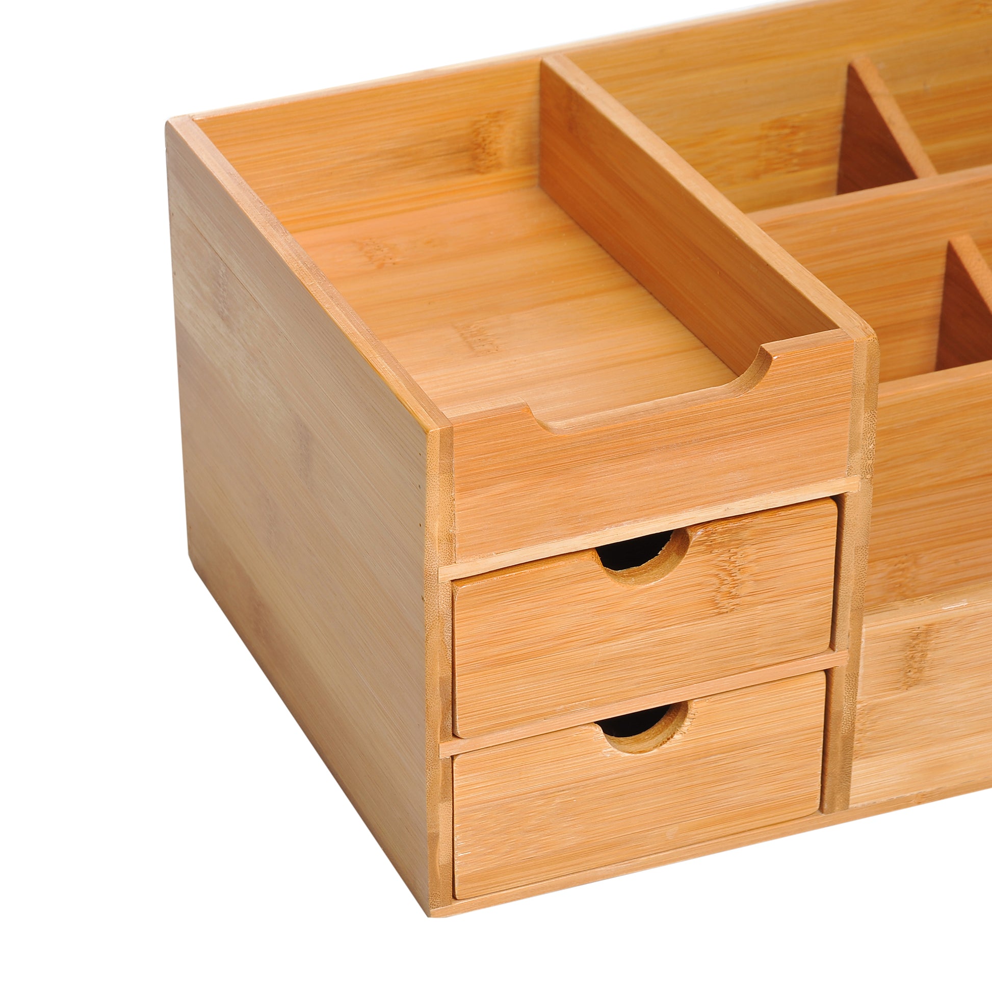 HOMCOM Desk Organiser Holder, Bamboo Multi-Function Storage Caddy with 7 Storage Compartments and 2 Drawers for Home Office Stationary Supplies, Natural Bamboo--ChewyGames-ChewyGames