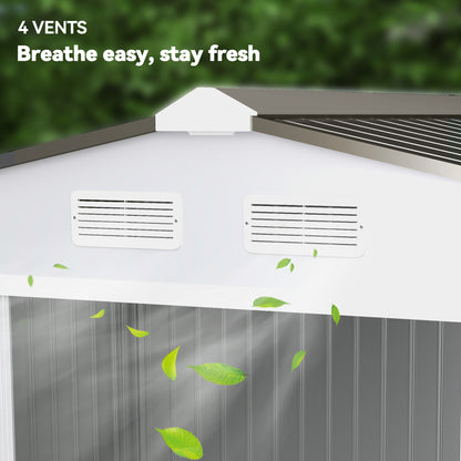 Outsunny Metal Bike Shed, Mobility Scooter Shed House with Foundation Kit, Ventilation, Doors, 9 x 6FT, Silver