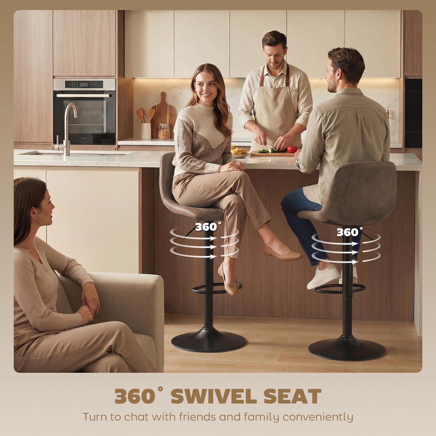 HOMCOM Bar Stools Set of 2, Modern Swivel Barstools with Footrest for Kitchen Island and Dining Room, Brown