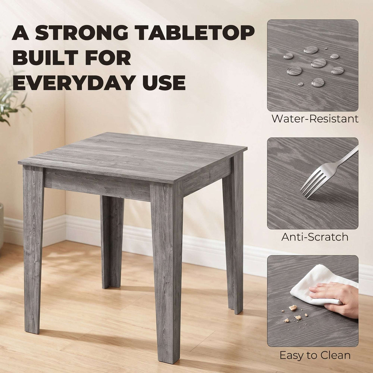 HOMCOM Dining Table for 4, 80L x 80W x 75Hcm, Modern Square Kitchen Table with Wood Effect Tabletop, Grey Wood Effect