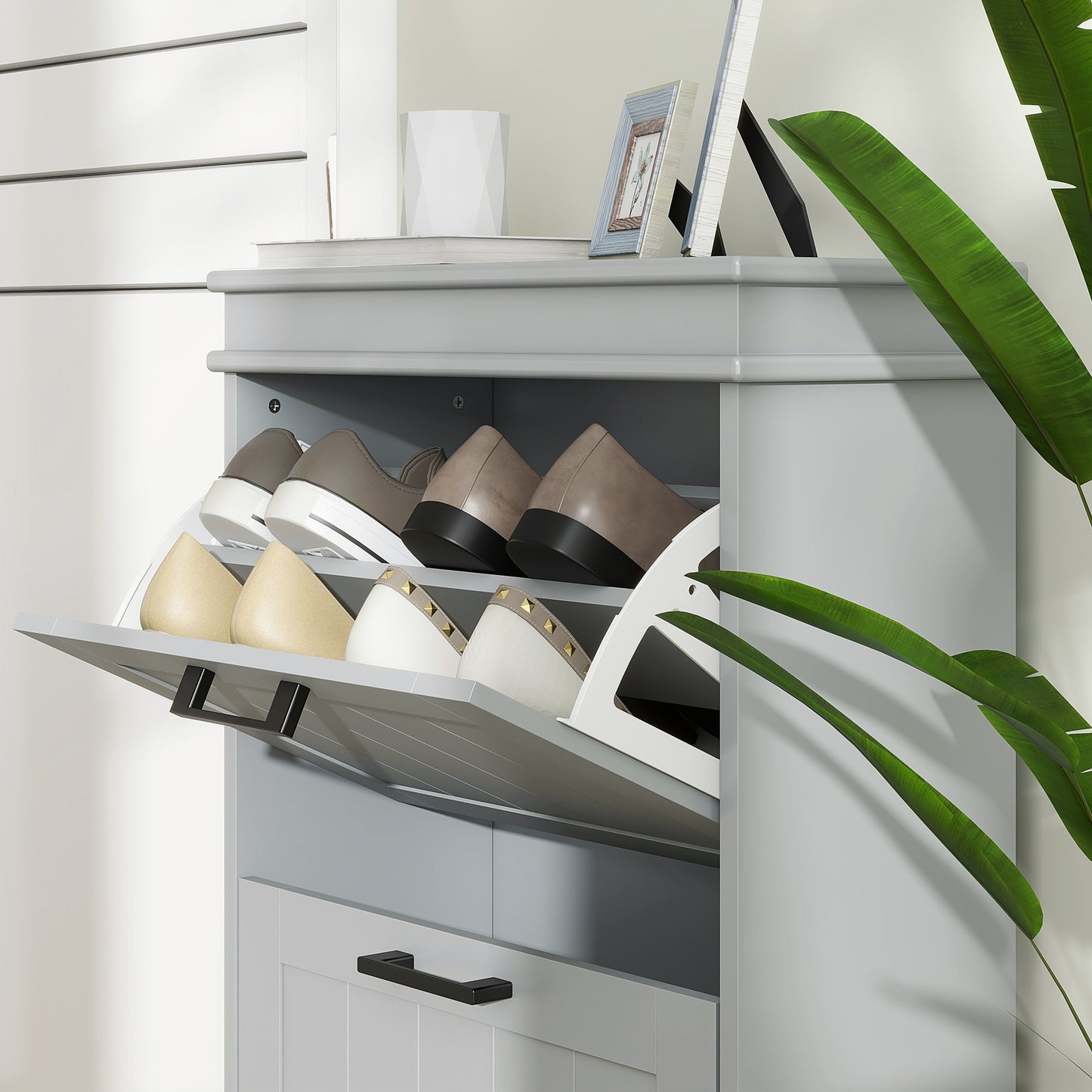 HOMCOM Two-Drawer Minimalistic 10-Shoe Cabinet - Grey