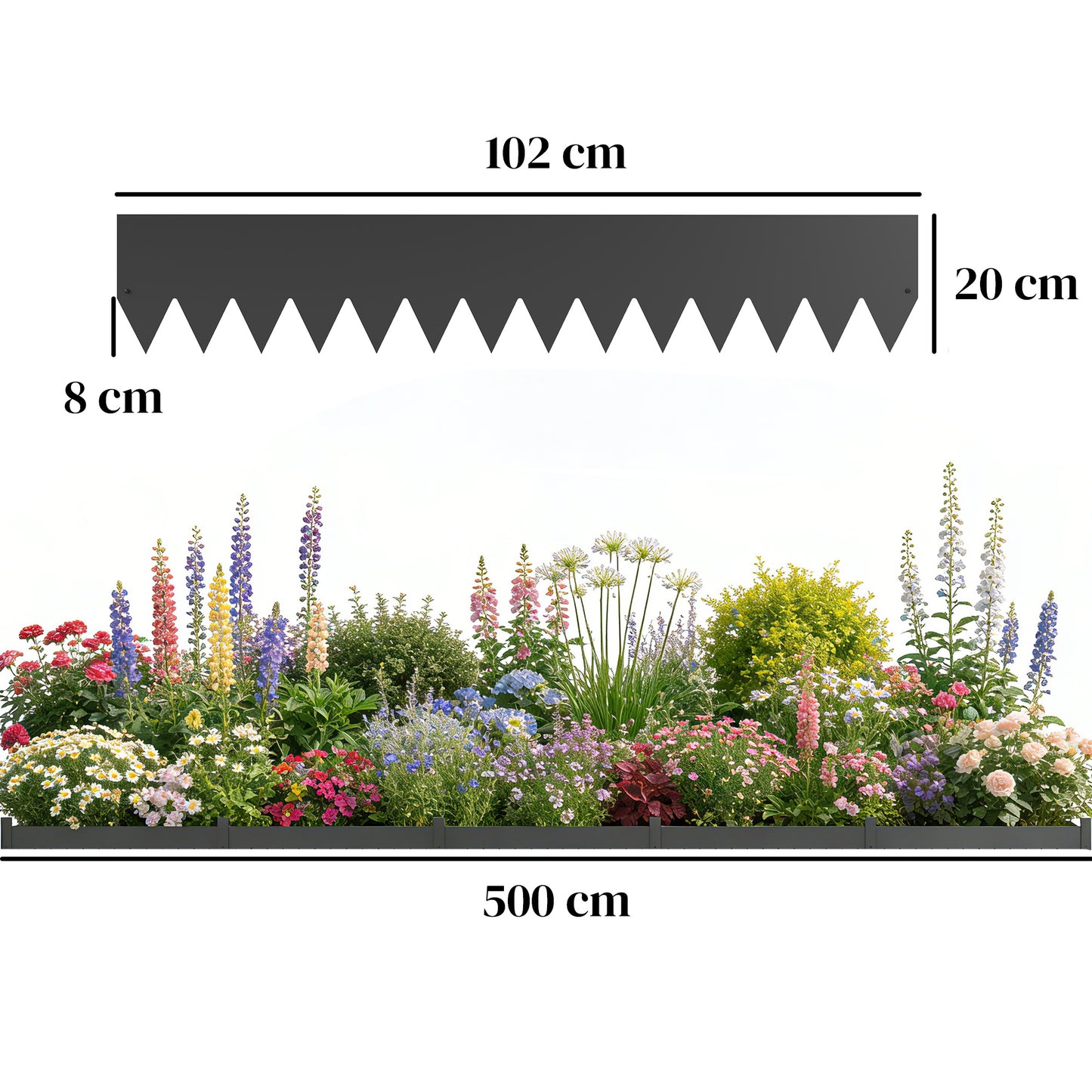 Outsunny 5pcs Garden Fence, Metal Picket Fence Panels, 102x20cm, Black