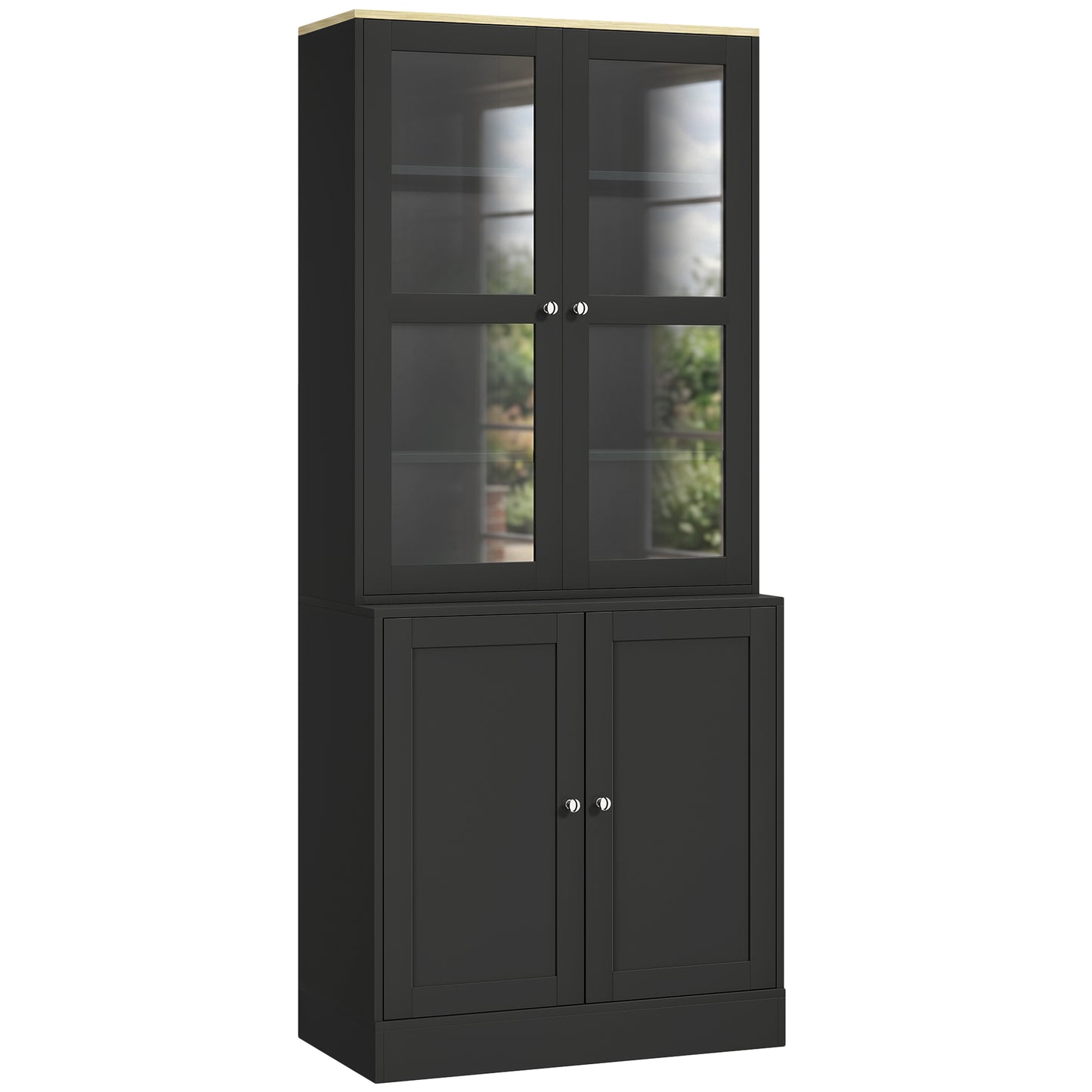 HOMCOM Modern Bookcase Display Storage Unit with Glass Doors Adjustable Shelves, Black