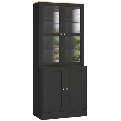 HOMCOM Modern Bookcase Display Storage Unit with Glass Doors Adjustable Shelves, Black