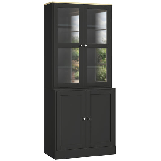 HOMCOM Modern Bookcase Display Storage Unit with Glass Doors Adjustable Shelves, Black