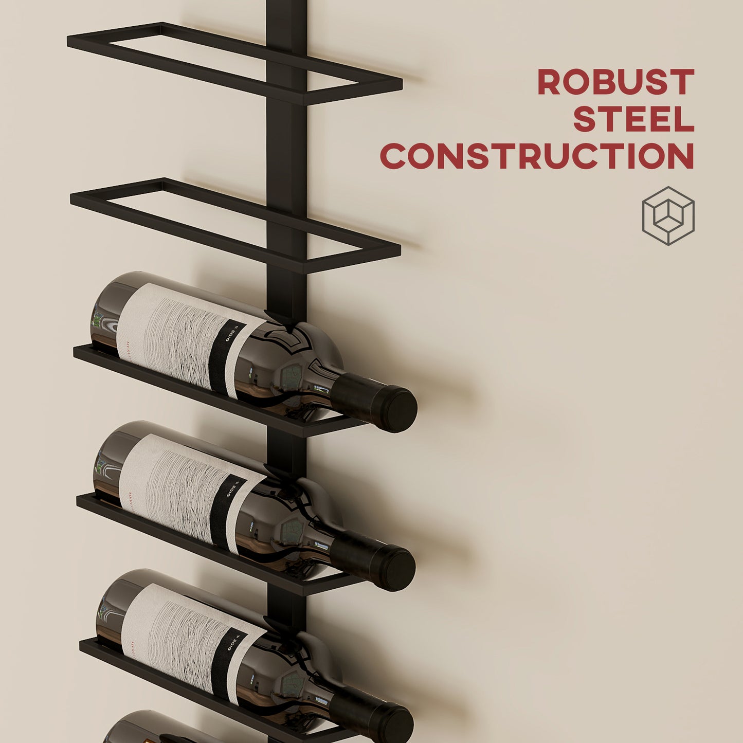 HOMCOM Wine Rack, Wall Mounted, 10 Tier Metal Wine Display Rack, Storage Holder for Kitchen, Dining Room, Bar, Cellar, Black