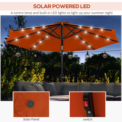 Outsunny 2.7m Outdoor Patio Garden Umbrella Parasol with Tilt Crank and 24 LEDs Lights, Orange
