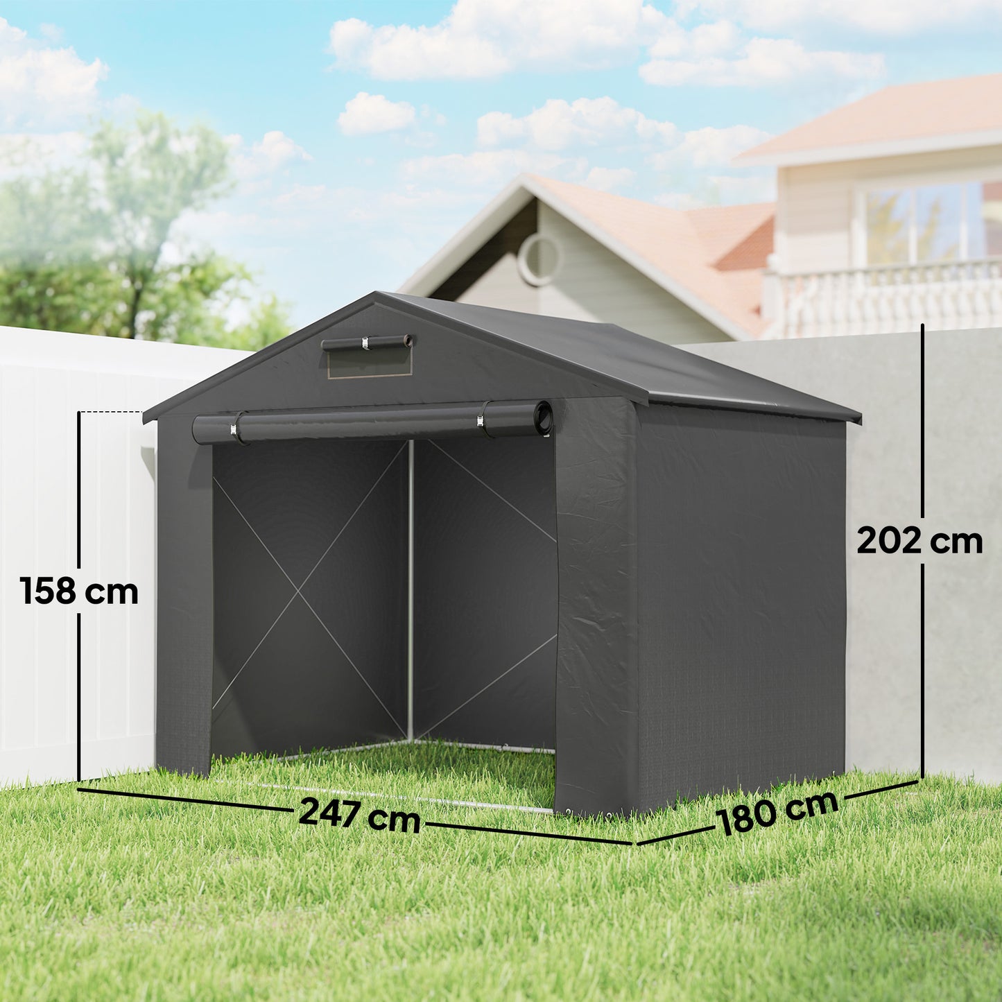 Outsunny 8 x 6 ft Outdoor Garden Storage Shed, Waterproof Bike Tent with Roll-Up Zipper Door