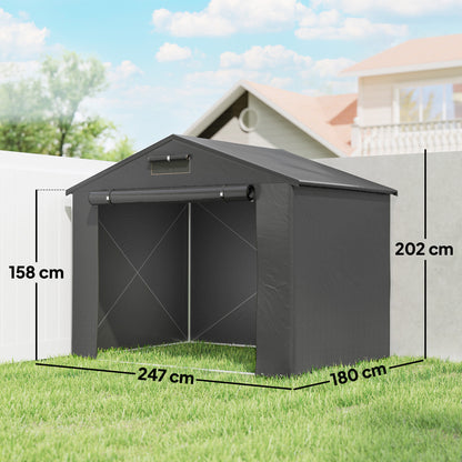 Outsunny 8 x 6 ft Outdoor Garden Storage Shed, Waterproof Bike Tent with Roll-Up Zipper Door