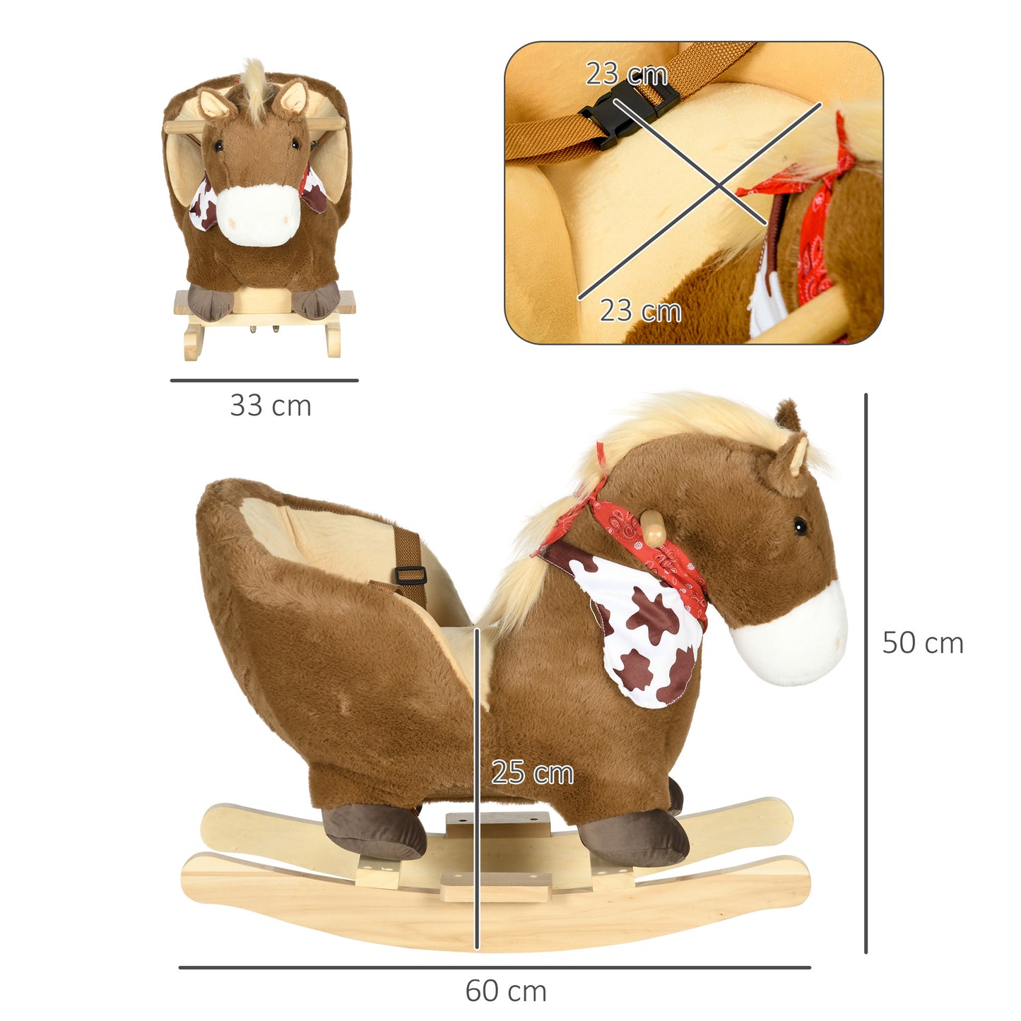 HOMCOM Kids Rocking Horse, with Secure Harness, Sounds, Foot Pedals - Brown