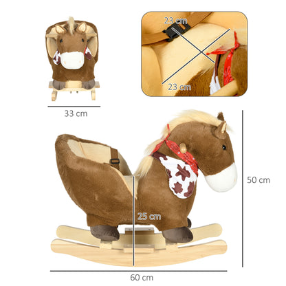 HOMCOM Kids Rocking Horse, with Secure Harness, Sounds, Foot Pedals - Brown
