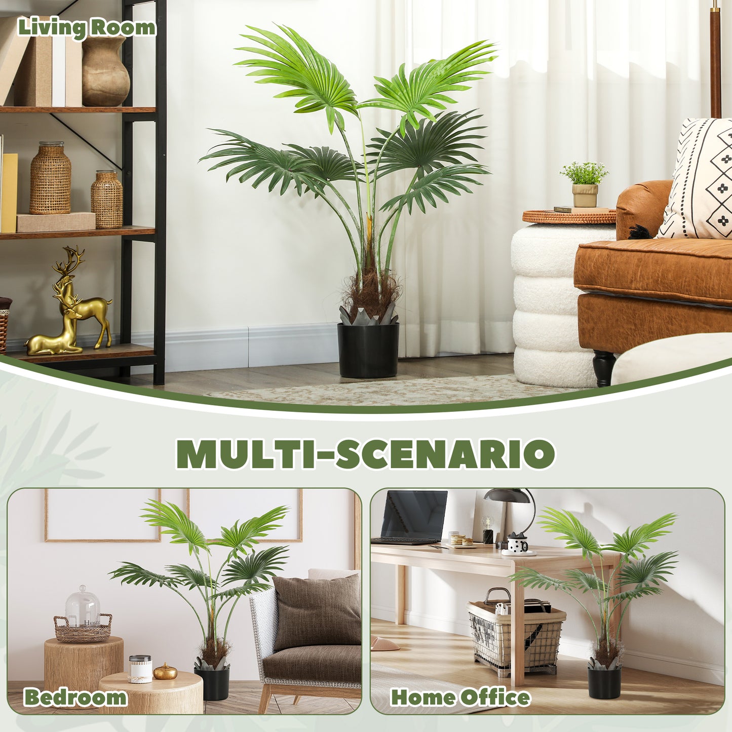 HOMCOM 94cm Artificial Palm Tree, Decorative Artificial Plant with Lifelike PEVA Leaves and Coconut Coir, Fake Tree with Plastic Pot and Flocking for Home Office Decor, Green--ChewyGames-ChewyGames