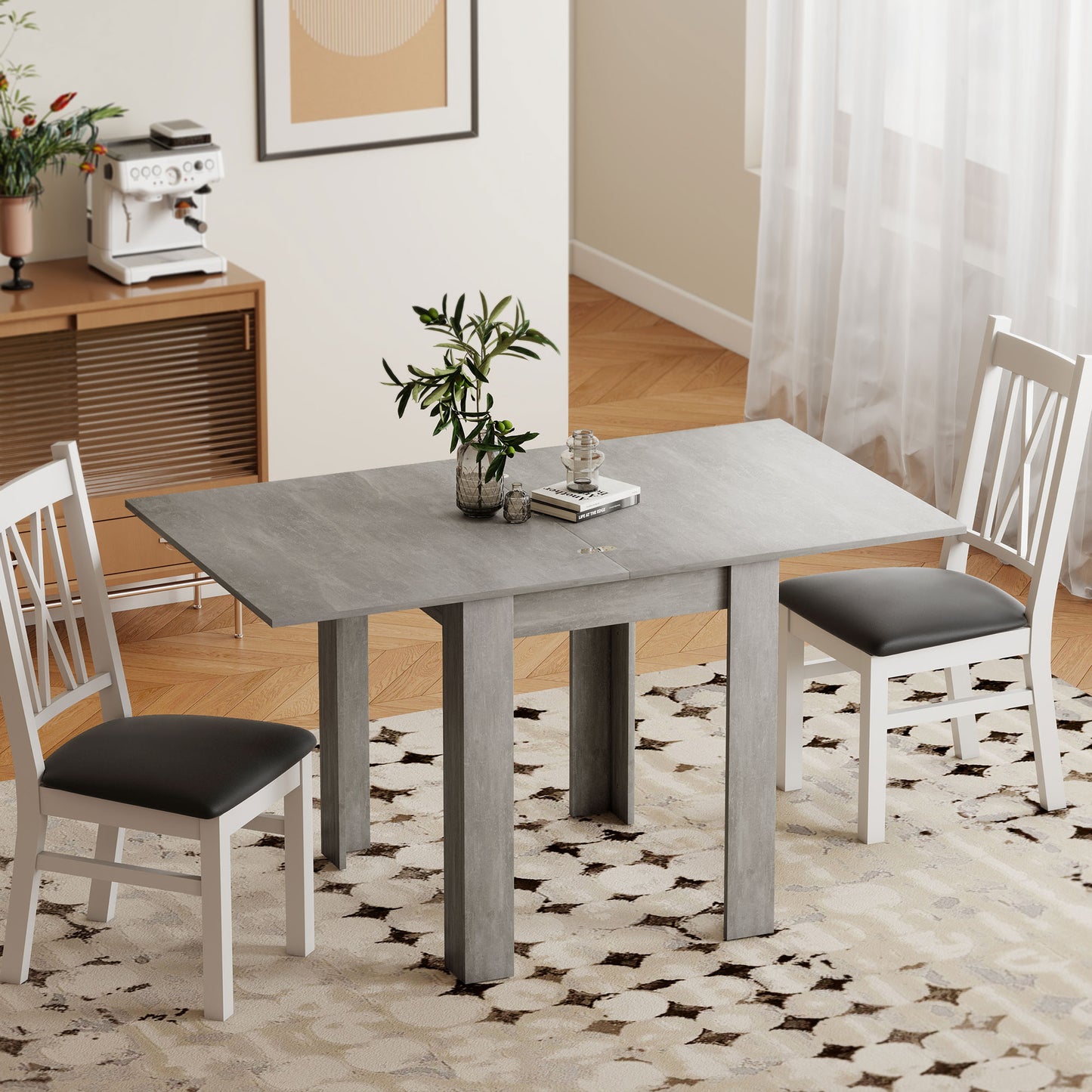 HOMCOM Folding Dining Table for 4-6, Rectangular Extendable Drop Leaf Table for Small Spaces, 140 x 80 x 77.5 cm, Grey