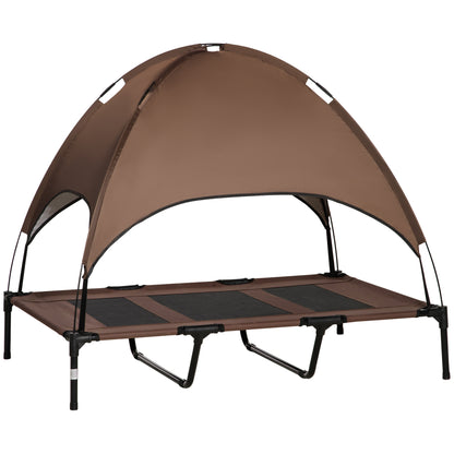 PawHut Outdoor Dog Bed with Removable Canopy, Portable Raised Dog Bed for Camping, Garden & Beach, Water-Resistant UV-Protection Mesh Pet Cot Sun Lounger, for XL Pets, 122 x 92 x 108 cm, Brown--ChewyGames-ChewyGames