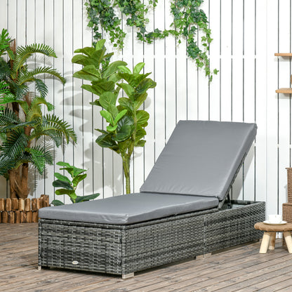 Outsunny PE Rattan Sun Lounger, Five-Position Adjustable Recliner Lounger Chair with Soft Padded Cushion for Patio, Mixed Grey