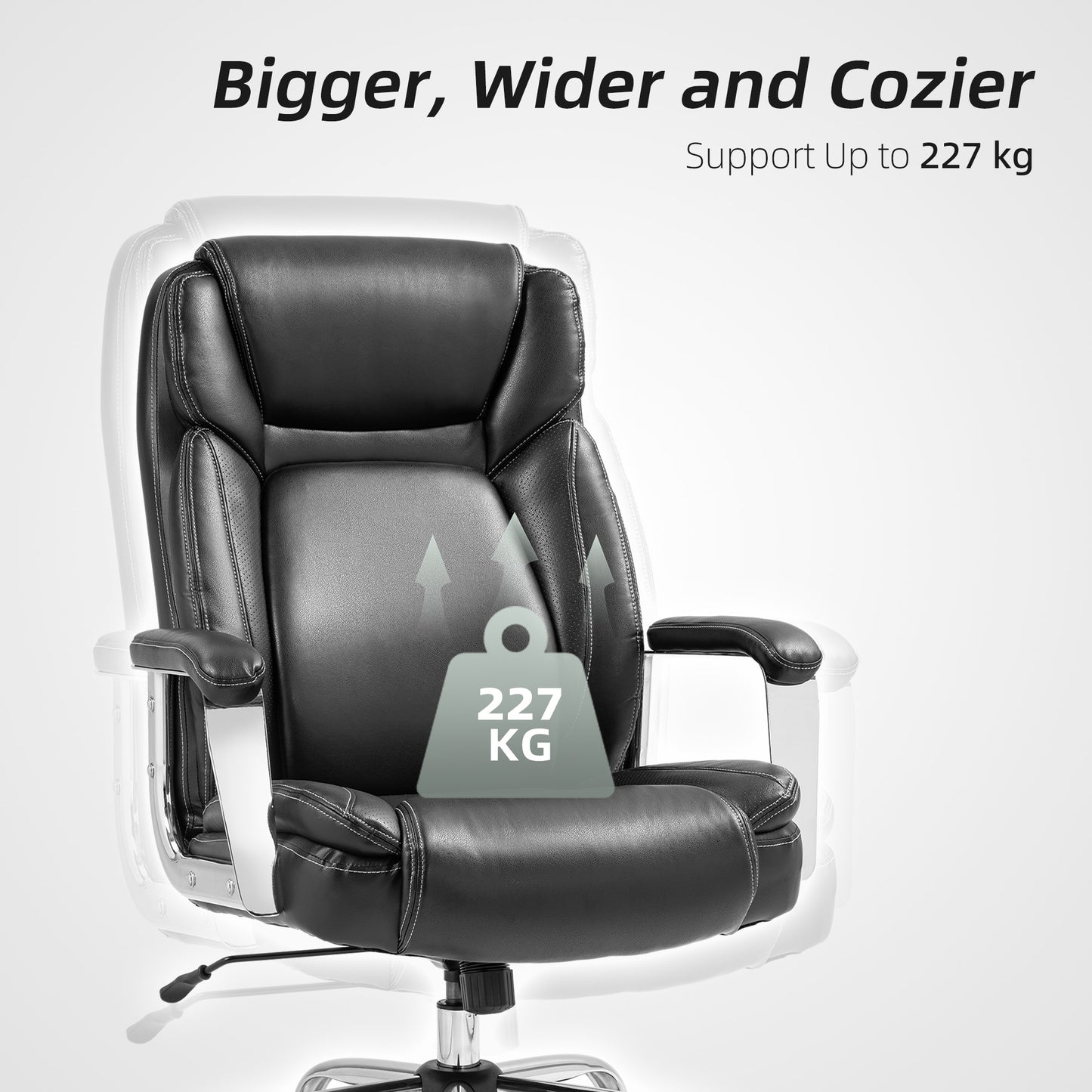 HOMCOM Ergonomic Office Chair, Heavy Duty Faux Leather Desk Chair with Tilt Function, Adjustable Height, 227kg 500LBS Swivel Computer Chair for Home Study, Black-Office Chairs-ChewyGames-ChewyGames